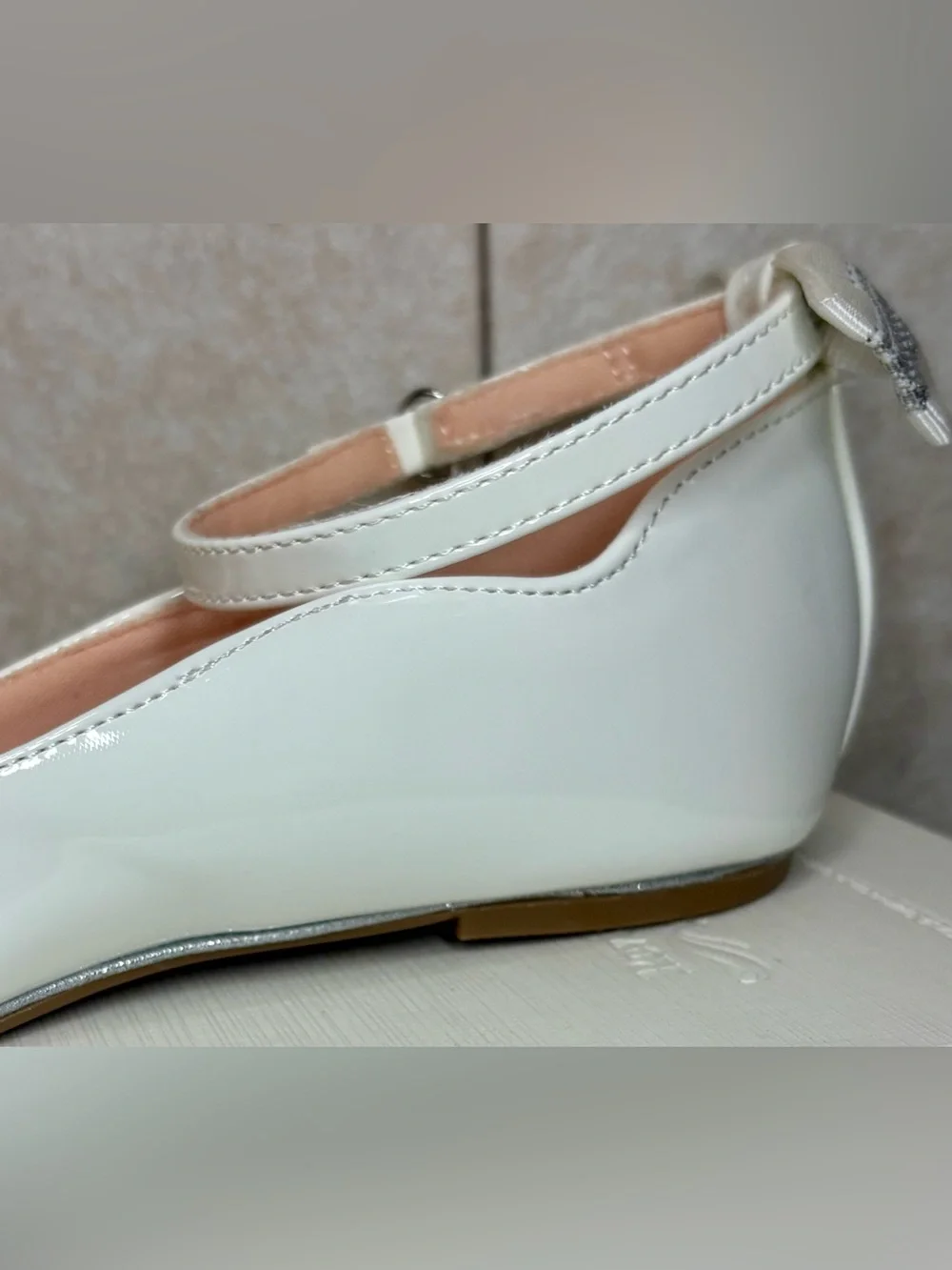 Girls White Patent Mary Jane Dress Shoes Ballerina Bow Size 3 Flower Girl